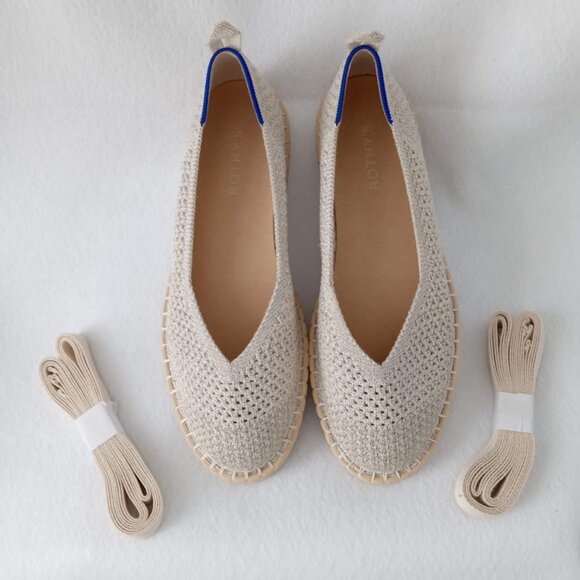 Rothy's Ivory Diamond Metallic Espadrilles Ankle Wrap New Women's Size W10 - Picture 4 of 8